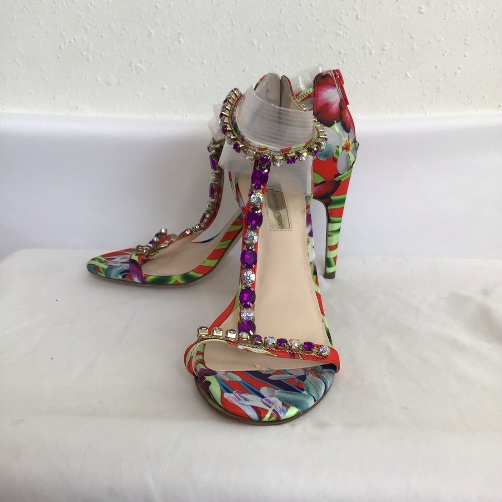 INC Women Elegant Sexy Multi-Color Floral Jeweled  Heel Ankle Strap Sandals 7.5M